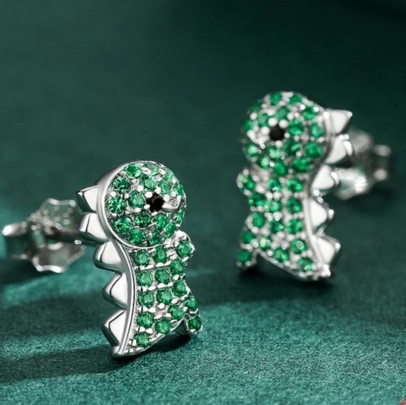 🦖 Dinosaur r Sterling Silver Cubic Zirconia Pave Stud Stacking - Picture 4 of 10